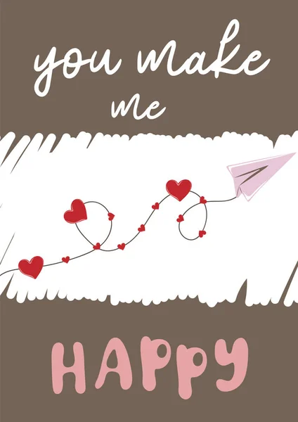 행복하게 주잖아 발렌타인데이 포스터나 비행기와 심장을 이용하여 카드로 인사하는 — 스톡 벡터