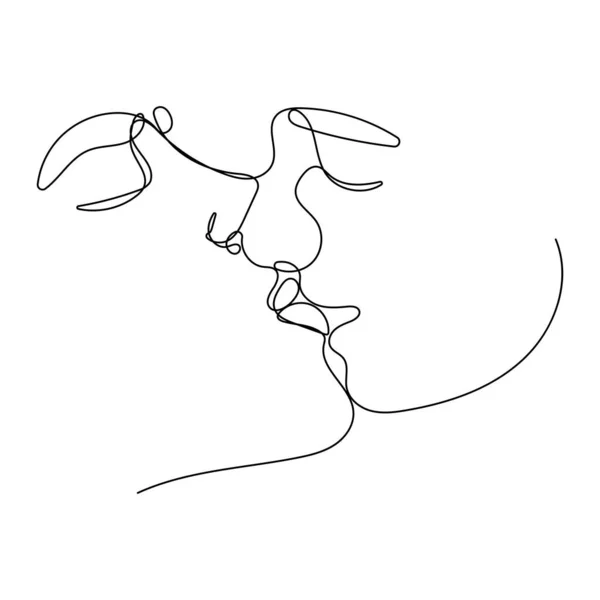 Continuous One Line Drawing Kissing Men Woman — Stock Vector