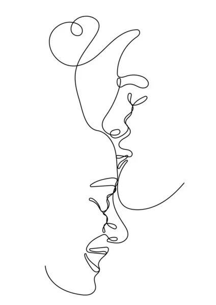 Desenho Contínuo Uma Linha Homens Mulheres Que Beijam — Vetor de Stock