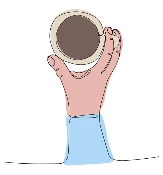 Непрерывный Рисование Одной Линии Руки Держа Чашку Кофе — стоковый вектор