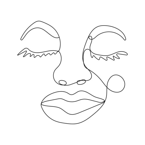 Continuous One Line Drawing Woman Face — Stock Vector