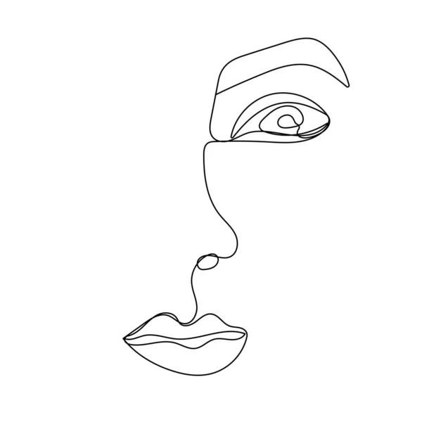 Непрерывный Рисунок Одной Линии Женского Лица — стоковый вектор