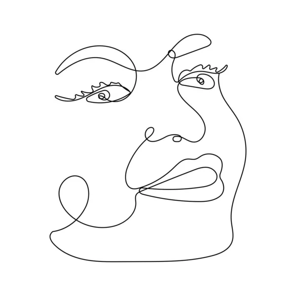 女性の顔の連続一本の線画 — ストックベクタ