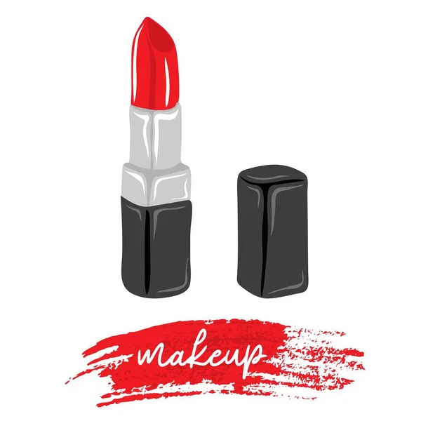 Roter Lippenstift Make Und Schönheitskonzept — Stockvektor