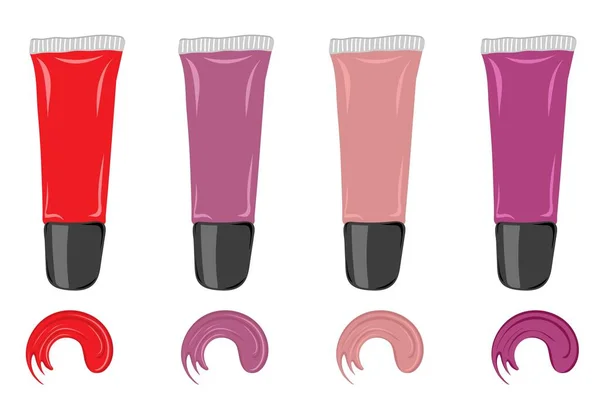 Jeu Tube Brillant Lèvres Concept Maquillage Beauté Illustration Vectorielle — Image vectorielle