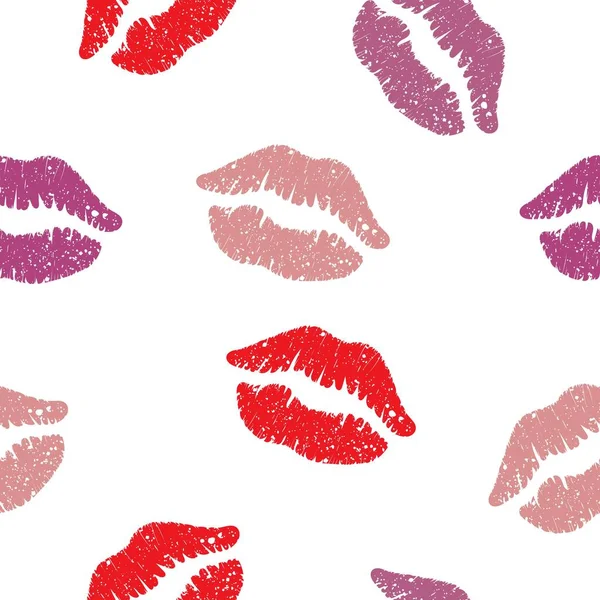 白い背景に女性の唇のシームレスなパターン — ストックベクタ