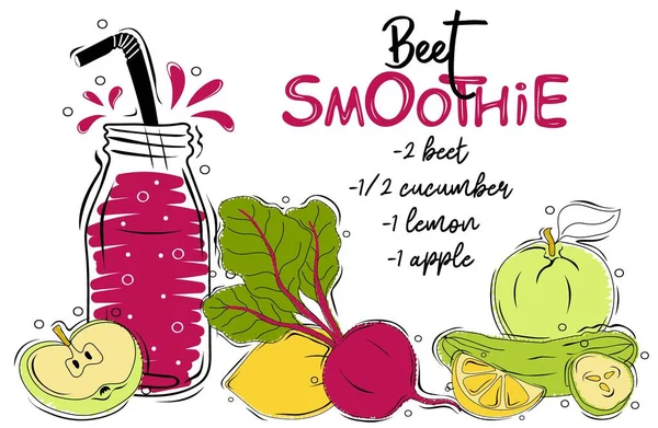 Biet Smoothie Recept Met Illustratie Van Ingrediënten Poster Voor Gezond — Stockvector