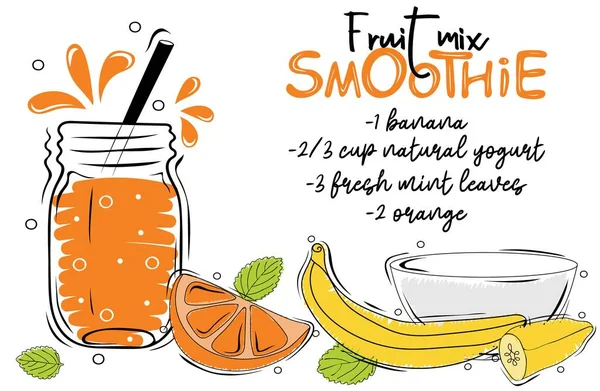 Fruitmix Smoothie Recept Met Illustratie Van Ingrediënten Poster Voor Gezond — Stockvector