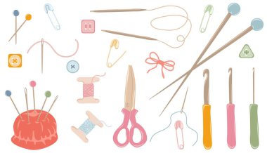 Set of knitting and sewing accessories. Female hobby clipart