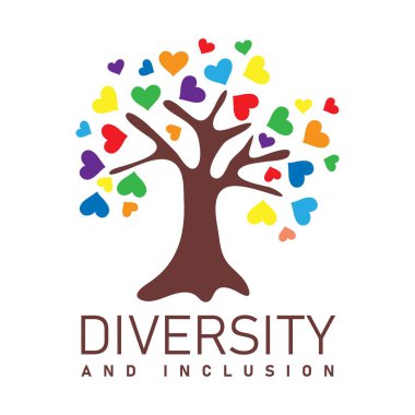Diversity and Inclusion. Tree with heart shaped leaves in rainbow colors