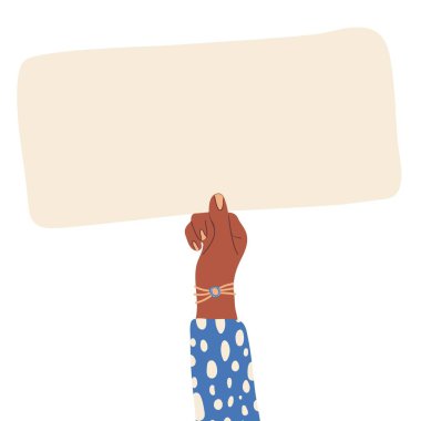 African woman's hand holding empty blank paper, banner with copy space,  blank for an advertising message