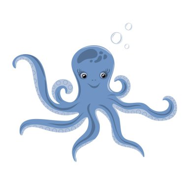 Funny octopus cartoon. Marine dweller