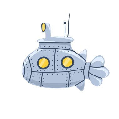 Hand drawn submarine with periscope. Underwater boat