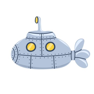 Hand drawn submarine with periscope. Underwater boat