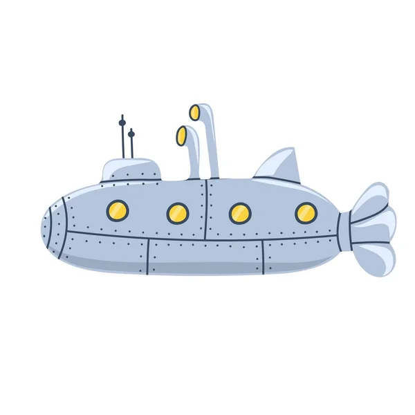 Hand Drawn Submarine Periscope Underwater Boat — Vector de stock