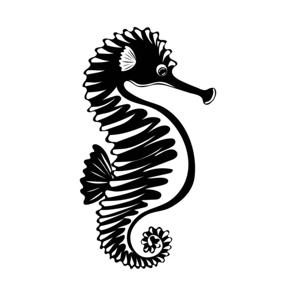 Silhouette Funny Seahorse Cartoon Marine Dweller — Stock Vector