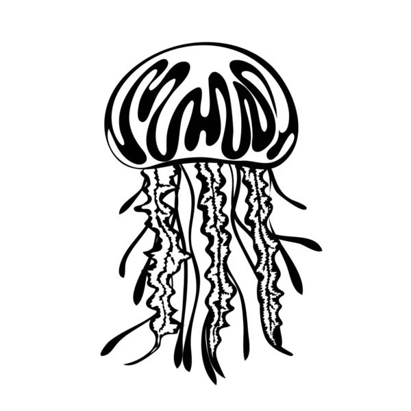 Silhouette Jellyfish Marine Dweller Concept Sea Ocean Life — Archivo Imágenes Vectoriales