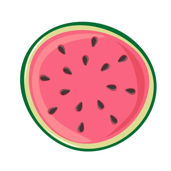 Slice Watermelon Green Striped Berry Red Pulp Brown Seeds — Stock Vector