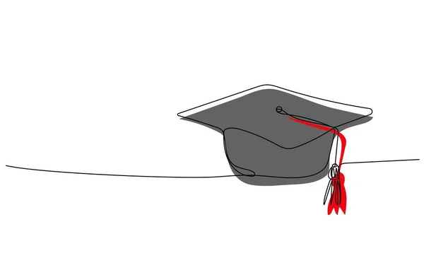 Kontinuerlig Linje Ritning Graduation Cap Med Tofs Moment För Examensceremoni — Stock vektor