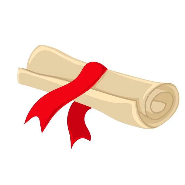 Rouleau Papier Certificat Diplôme Avec Ruban Rouge — Image vectorielle