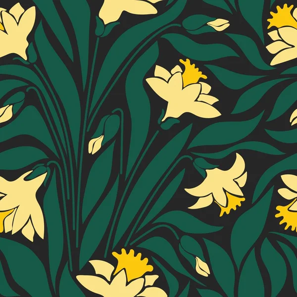 Estética Contemporánea Imprimible Patrón Sin Costuras Con Narciso Fondo Floral — Archivo Imágenes Vectoriales