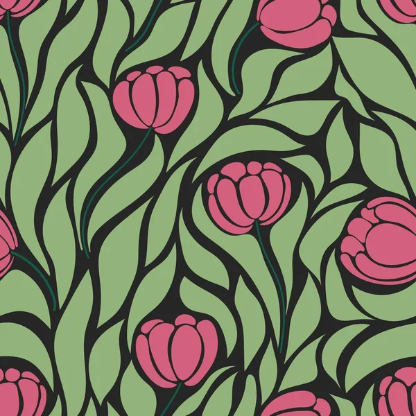 Ästhetische Zeitgenössische Druckbare Nahtlose Muster Mit Tulpen Moderner Floraler Hintergrund — Stockvektor