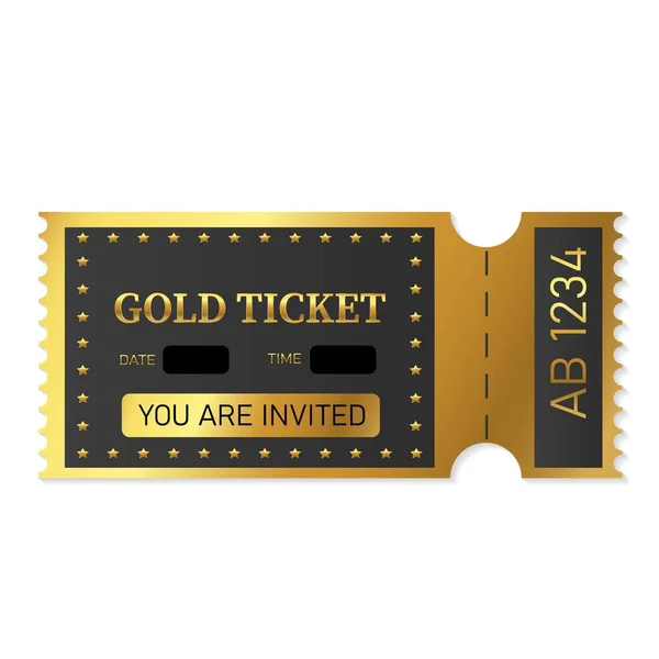 Een Gouden Ticket Handig Voor Elk Festival Feest Bioscoop Evenement — Stockvector