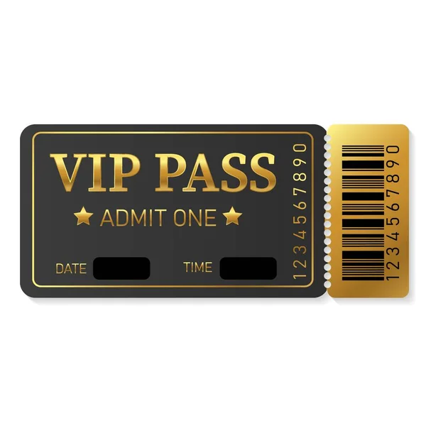 Golden Vip Pass Admission Ticket Concert Cinema Movie Party Event — Stock Vector