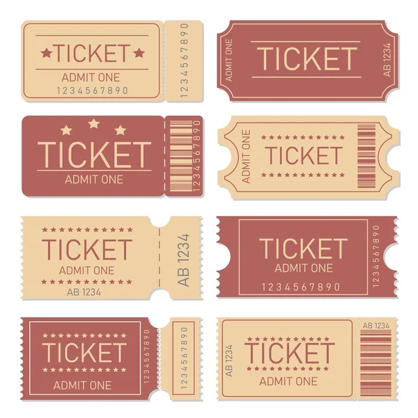 Retro Ticket Template Set Voor Bioscoop Theater Concert Spel Feest — Stockvector