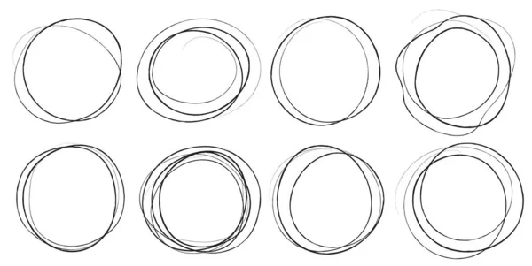 Juego Marcos Círculo Dibujados Mano Fronteras Redondas Doodle Elementos Circulares — Archivo Imágenes Vectoriales
