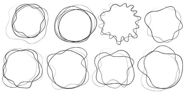 stock vector Set  of hand drawn circle frames. Round shape borders. Doodle circular logo design elements  for message note mark