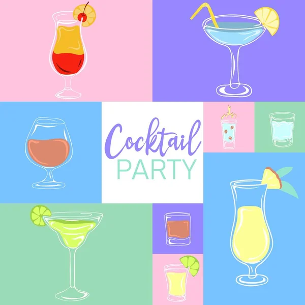 Cocktail Banner Πάρτι Καλοκαιρινά Κοκτέιλ Κίνηση Εκτύπωσης Για Αφίσα Ύφασμα — Διανυσματικό Αρχείο