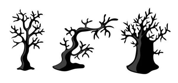 Sílhuetas Árvores Assustadoras Feliz Dia Das Bruxas Elemento Design Doodle — Vetor de Stock