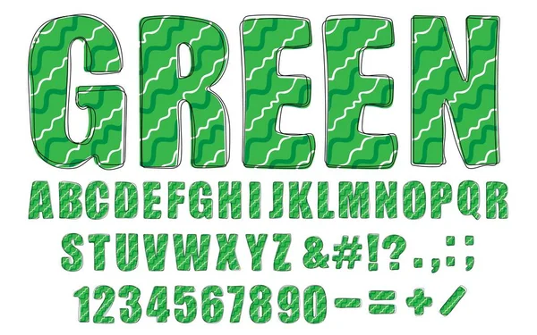 Alfabeto Moda Verde Fonte Doodle Desenhada Mão Com Padrão Ondulado Ilustrações De Stock Royalty-Free