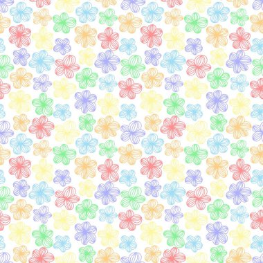 Gökkuşağı renkli pastel çiçekli, çağdaş basılabilir, dikişsiz desen. Tekstil, kumaş, duvar kağıdı, ambalaj, hediye paketi için modern çiçek arkaplanı