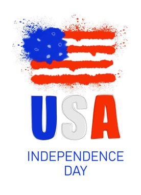 4 Temmuz 'un kutlu olsun, Bağımsızlık Günü. Suluboya Amerikan bayrağı. Tatil geçmişi, davetiye, broşür.