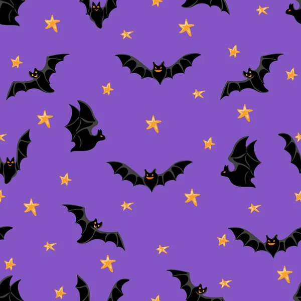 Halloween Padrão Sem Costura Com Morcegos Voadores Estrelas Textura Férias — Vetor de Stock