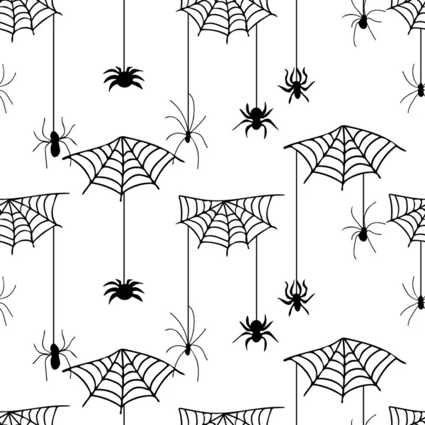 Halloween Nahtlose Muster Mit Spinnen Und Spinnennetzen Elegante Gespenstische Weihnachtstextur — Stockvektor