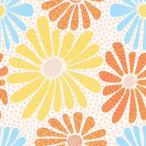 Seamless Pattern Colorful Retro Groovy Daisies — Image vectorielle