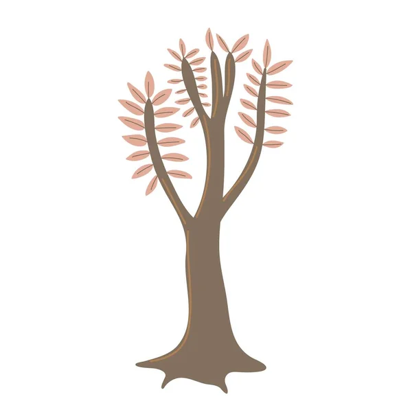 Einfacher Baum Mit Blättern Handgezeichnetes Stilisiertes Element Für Herbstliche Dekoration — Stockvektor