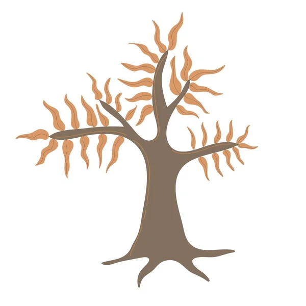 Enkelt Träd Med Löv Handritat Stiliserat Element För Höstens Dekorativa — Stock vektor