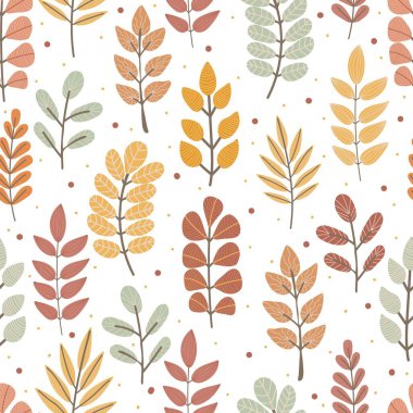 Renkli dalları ve yaprakları olan pürüzsüz bir desen. Sonbahar tasarımı