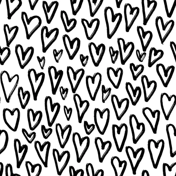 Απρόσκοπτη Μοτίβο Αφηρημένες Καρδιές Τύπωμα Μελάνης Ζωγραφισμένο Στο Χέρι Για — Διανυσματικό Αρχείο