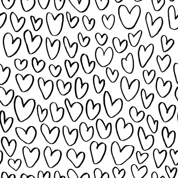 Seamless Pattern Abstract Hearts Hand Drawn Ink Print Fabric Textiles — Stock Vector