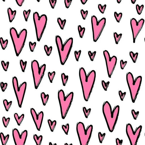 Απρόσκοπτη Μοτίβο Αφηρημένες Ροζ Καρδιές Τύπωμα Μελάνης Ζωγραφισμένο Στο Χέρι — Διανυσματικό Αρχείο