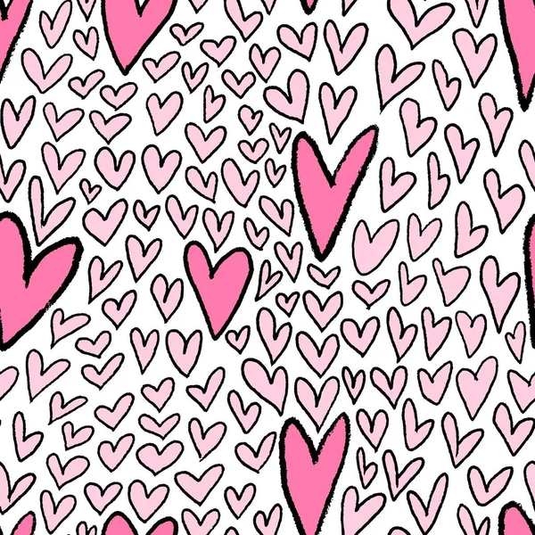 Seamless Pattern Abstract Pink Hearts Hand Drawn Ink Print Fabric — Stock Vector