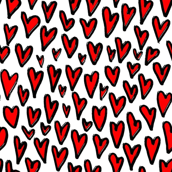 Απρόσκοπτη Μοτίβο Αφηρημένες Κόκκινες Καρδιές Τύπωμα Μελάνης Ζωγραφισμένο Στο Χέρι — Διανυσματικό Αρχείο