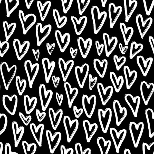 Απρόσκοπτη Μοτίβο Αφηρημένες Λευκές Καρδιές Μαύρο Φόντο Χειροποίητο Αποτύπωμα Κιμωλίας — Διανυσματικό Αρχείο