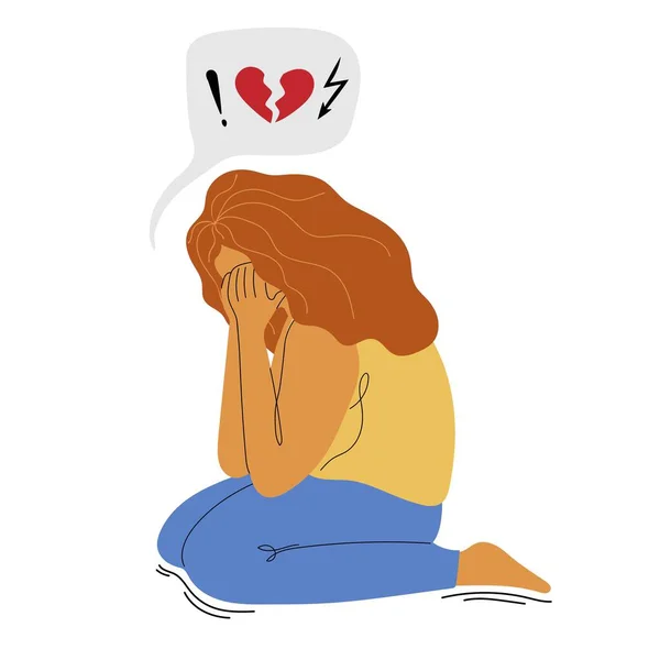 Bir Kadın Oturuyor Kırık Bir Kalp Için Ağlıyor Ruh Sağlığı — Stok Vektör