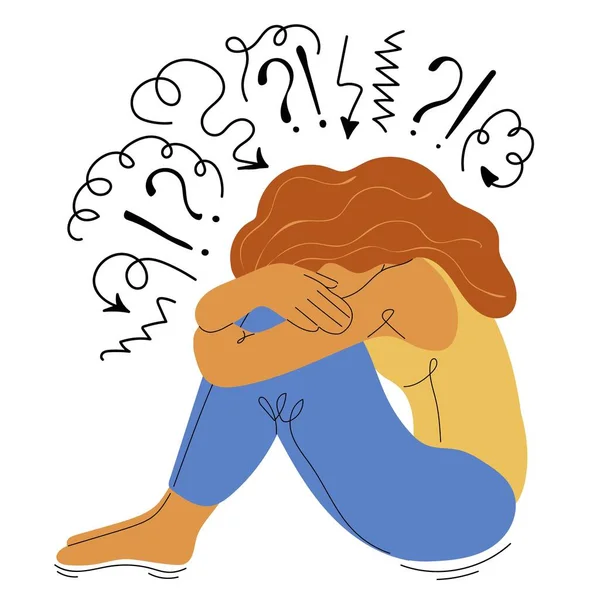 Κλάμα Κάθεται Γυναίκα Που Υποφέρει Από Κόπωση Από Κατάθλιψη Κατάθλιψη — Διανυσματικό Αρχείο